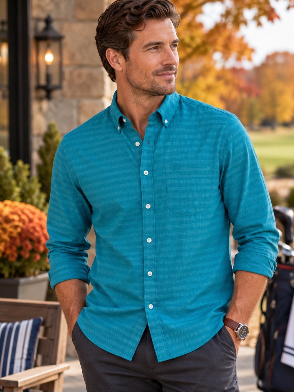 NWT Original Penguin Stretch Shirt Men’s S Tahitian Tide Teal $98